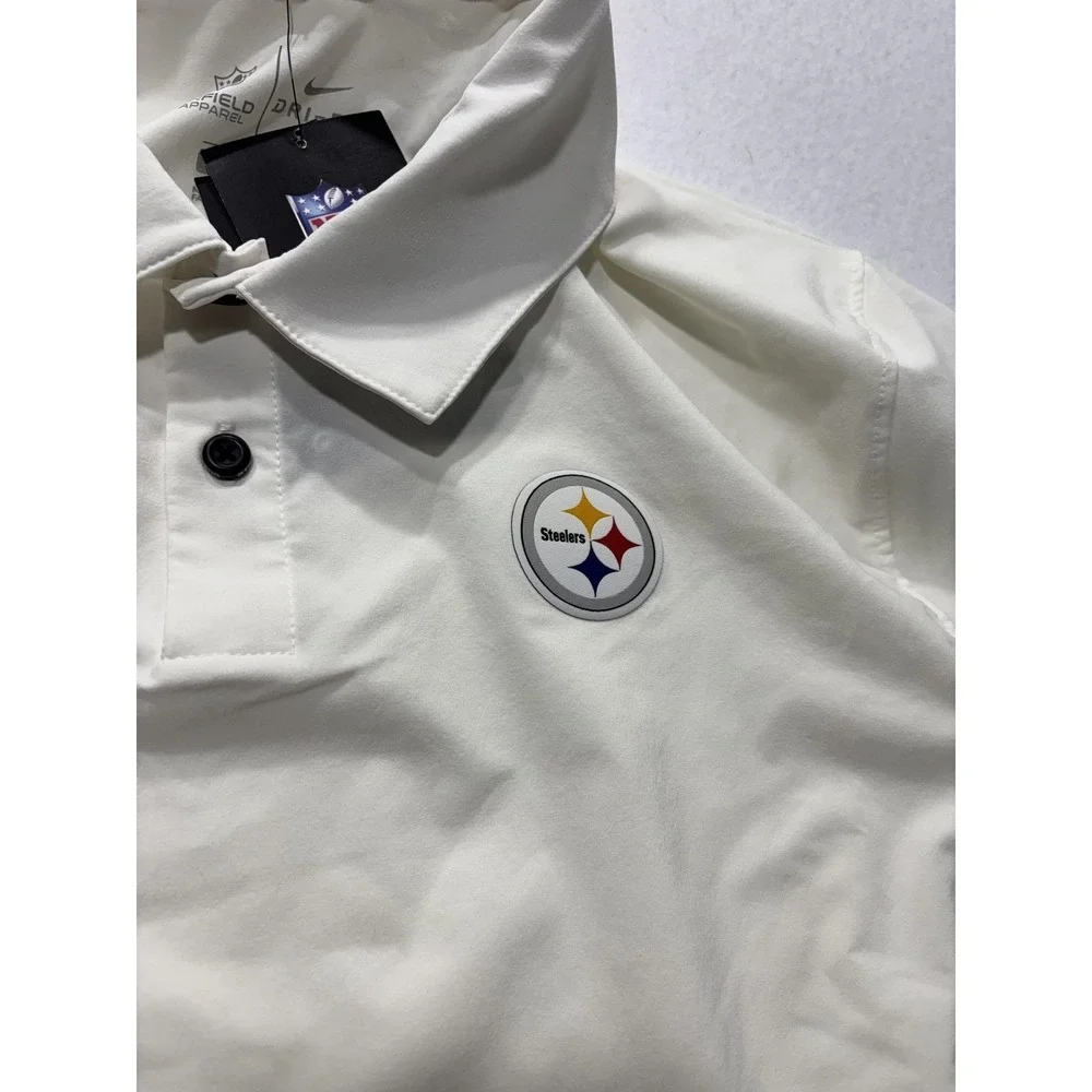 Pittsburgh Steelers Polo Shirt Mens Medium White NFL Football Nike Dri Fit
